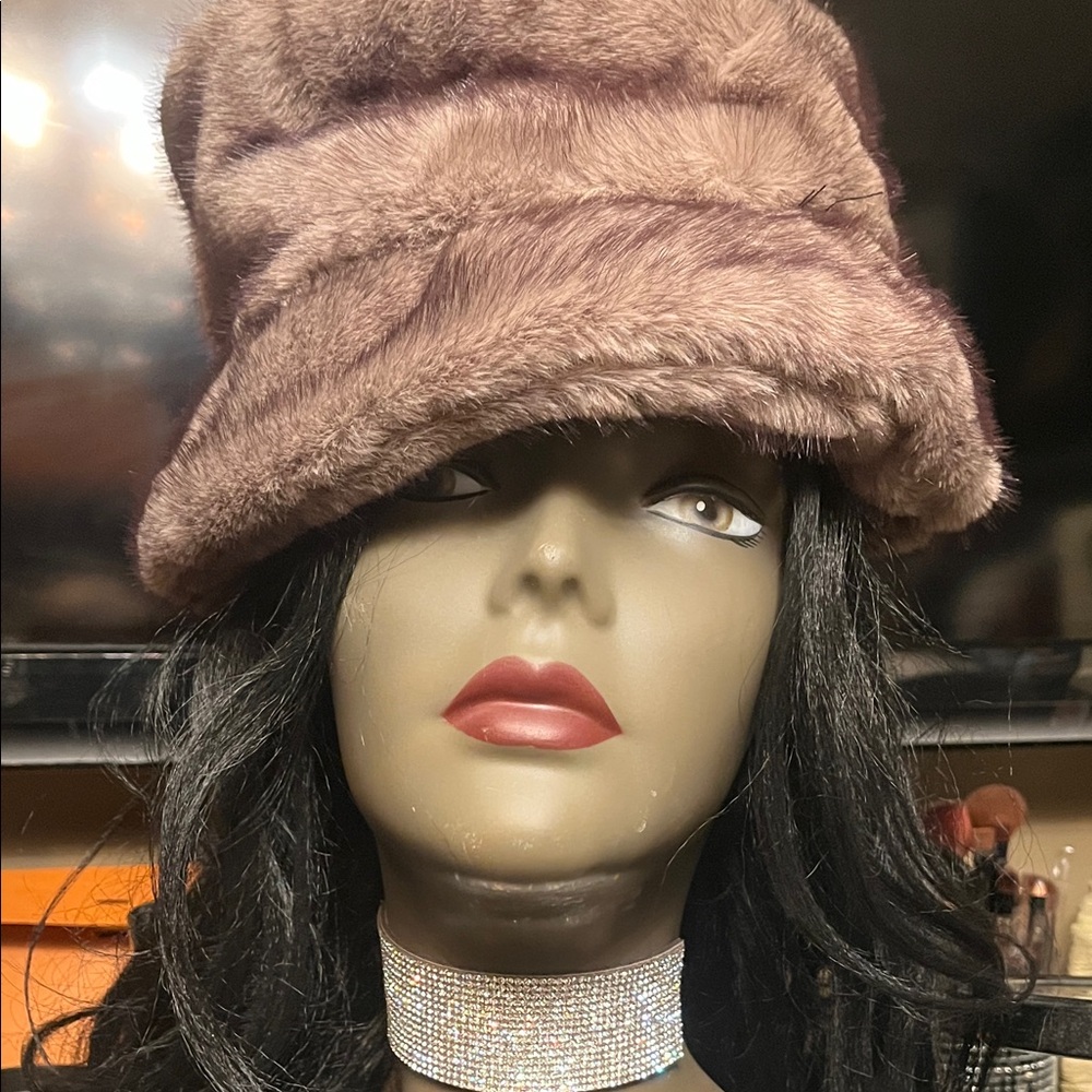 T Tahari Luxurious Faux Fur Hat in Tan